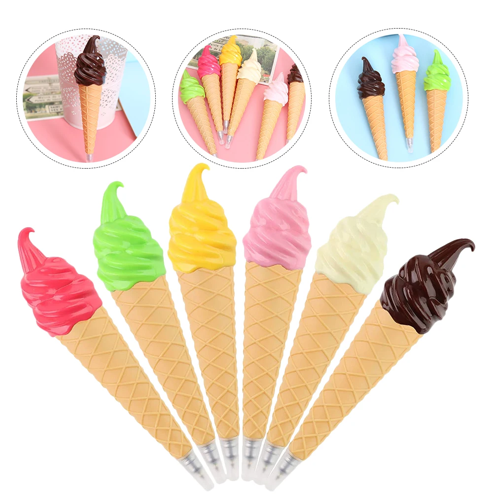 

6 Pcs Ice Cream Cone Pen Ballpoint Pens Themed Office Supplies School Product Girl