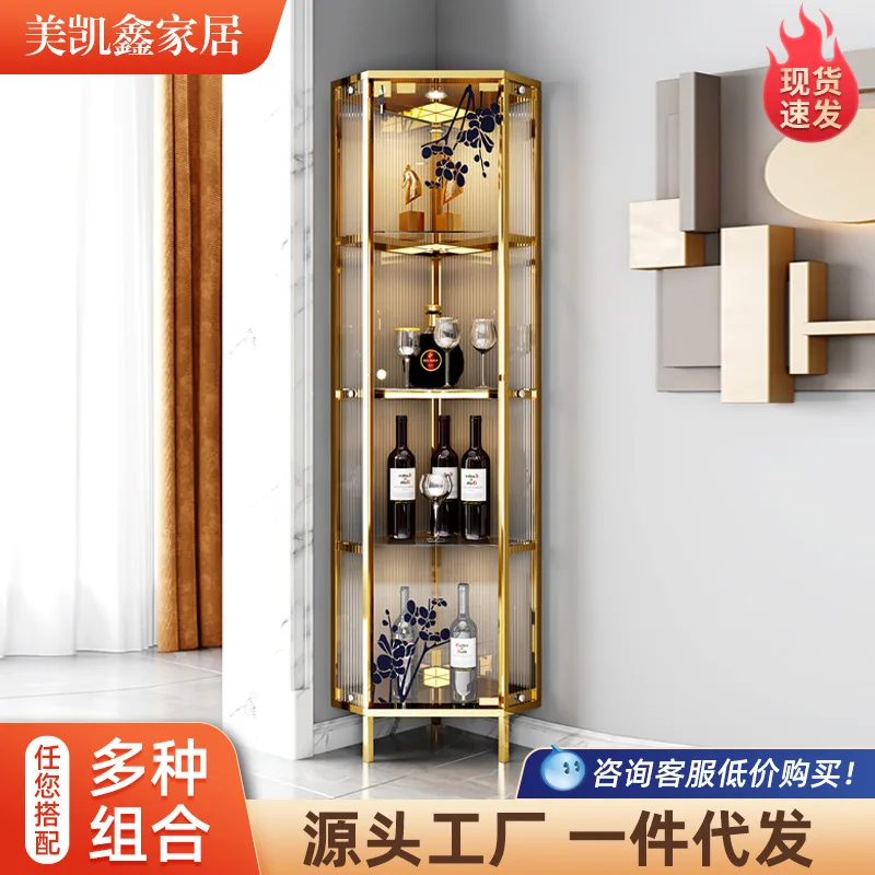 High-end light luxury glass corner cabinet modern simple living room  triangular locker dining