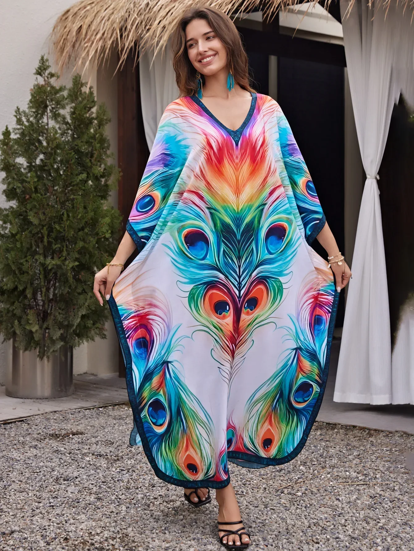 Beach Dresses Printed Kaftans for Women Maxi Robe Cover Ups Holiday Bathing Suits Dropshipping Wholesale Factory Supply