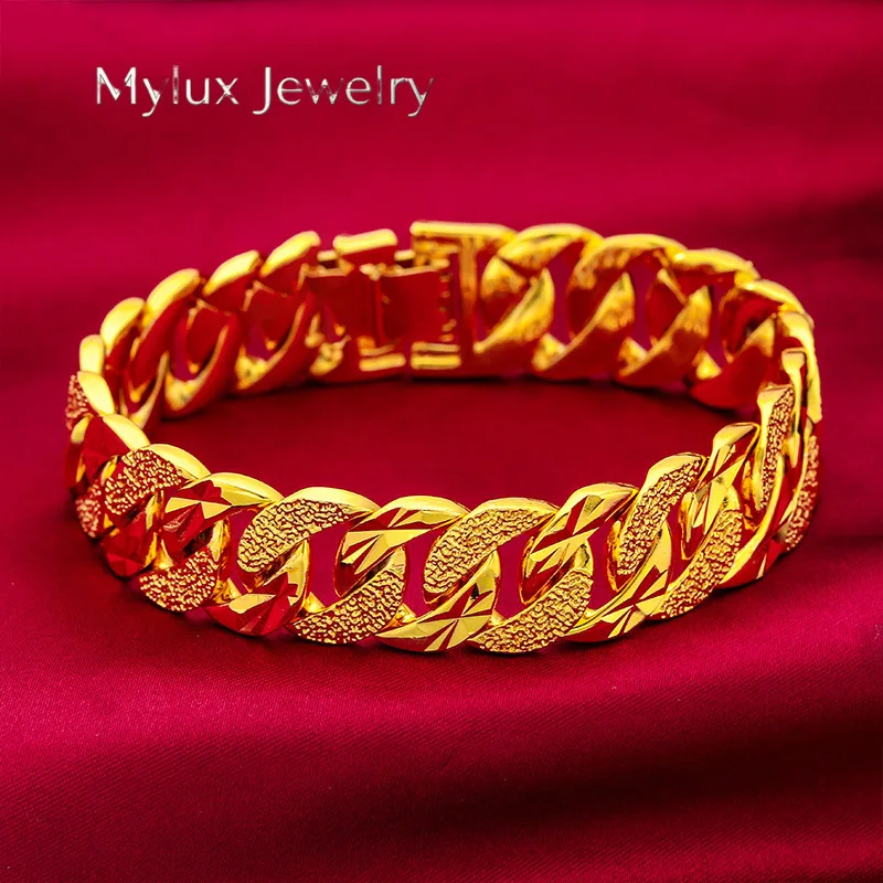 Mylux Jewelry 24K Gold 15mm Wide Cuff Bracelet Men AU999 - 24K forged/AU999 certified, 15mm wide, sleek and bold for men