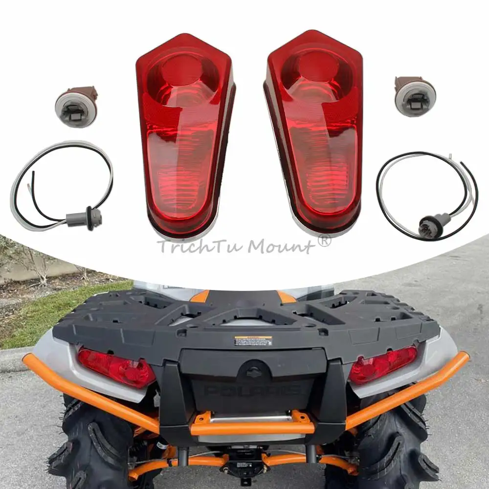 1 Pair Rear Tail Light Lampshade With Wire Ip67 (Not Include Bulb) Fits For Polaris Rzr/Sportsman Atv/Utv 2009-2025 Chrome Red