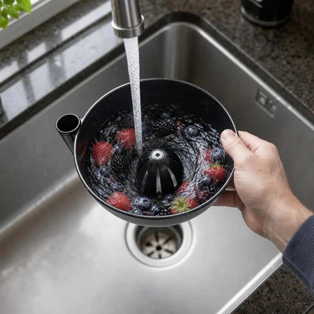 Automatic Swirl Fruit Washing Drain Bowl Berry Cleaning Vegetable Washer Home Kitchen Outdoor Picnic Cleaning Basket