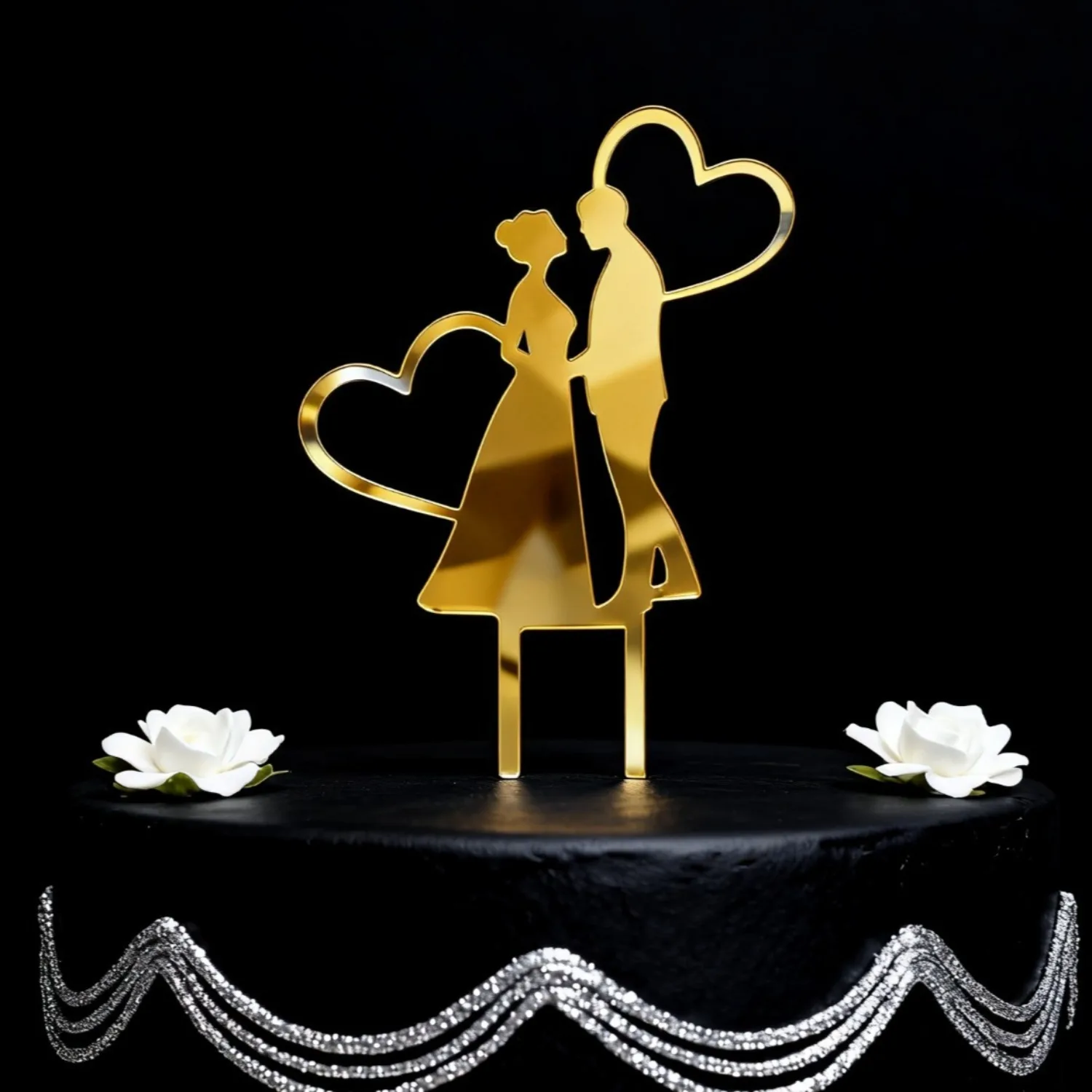 1 Stück Acryl-Paar-Kuchenaufsatz für Hochzeitstag, Valentinstag, Hochzeitsdekoration - Kuchendekoration mit Herz-Design – Detail 2