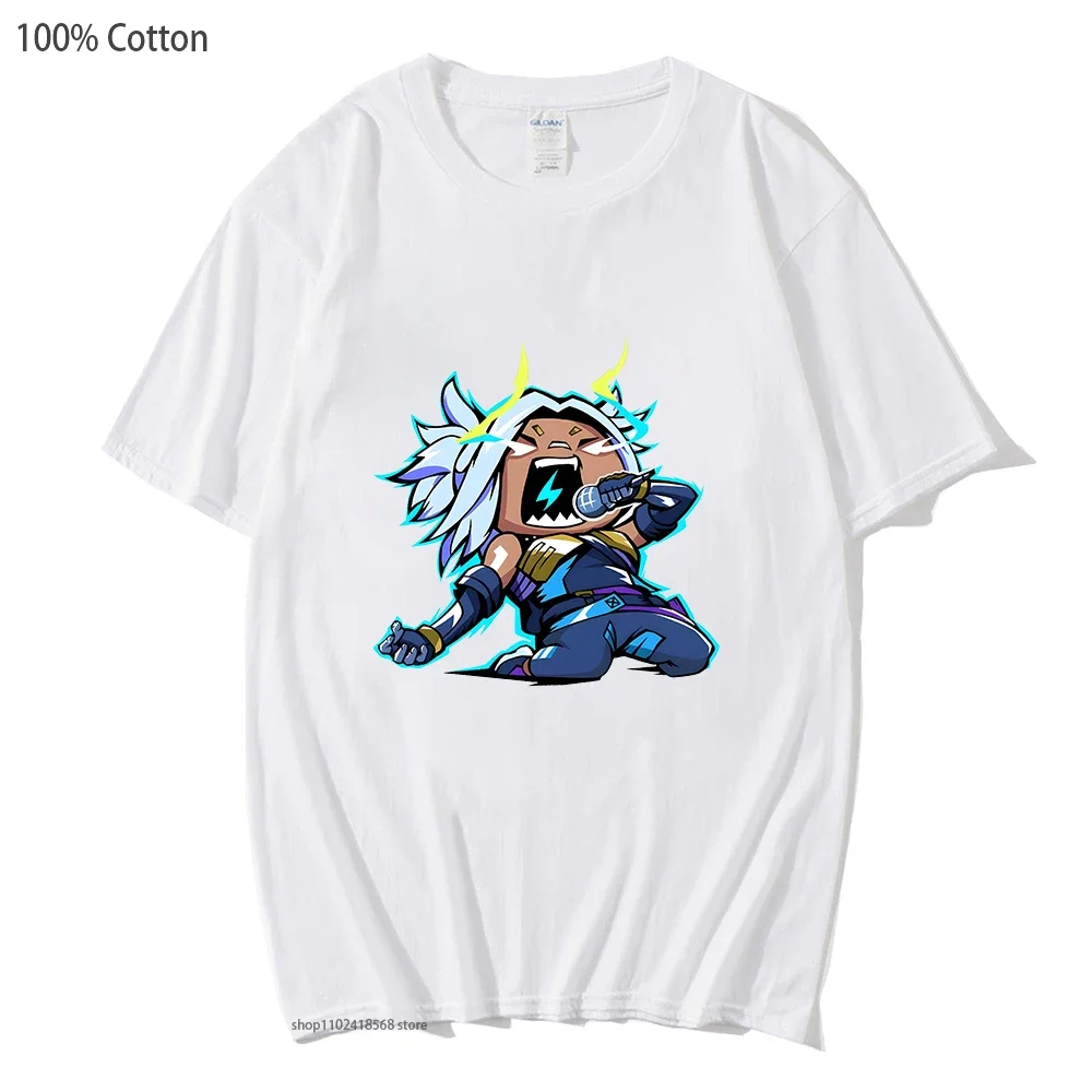 VALORANT T Shirt Jett Cartoon Graphic Tshirts for Women Short Sleeve 100% Cotton Clothes Game Top Summer O-Neck Unisex Men's Tee