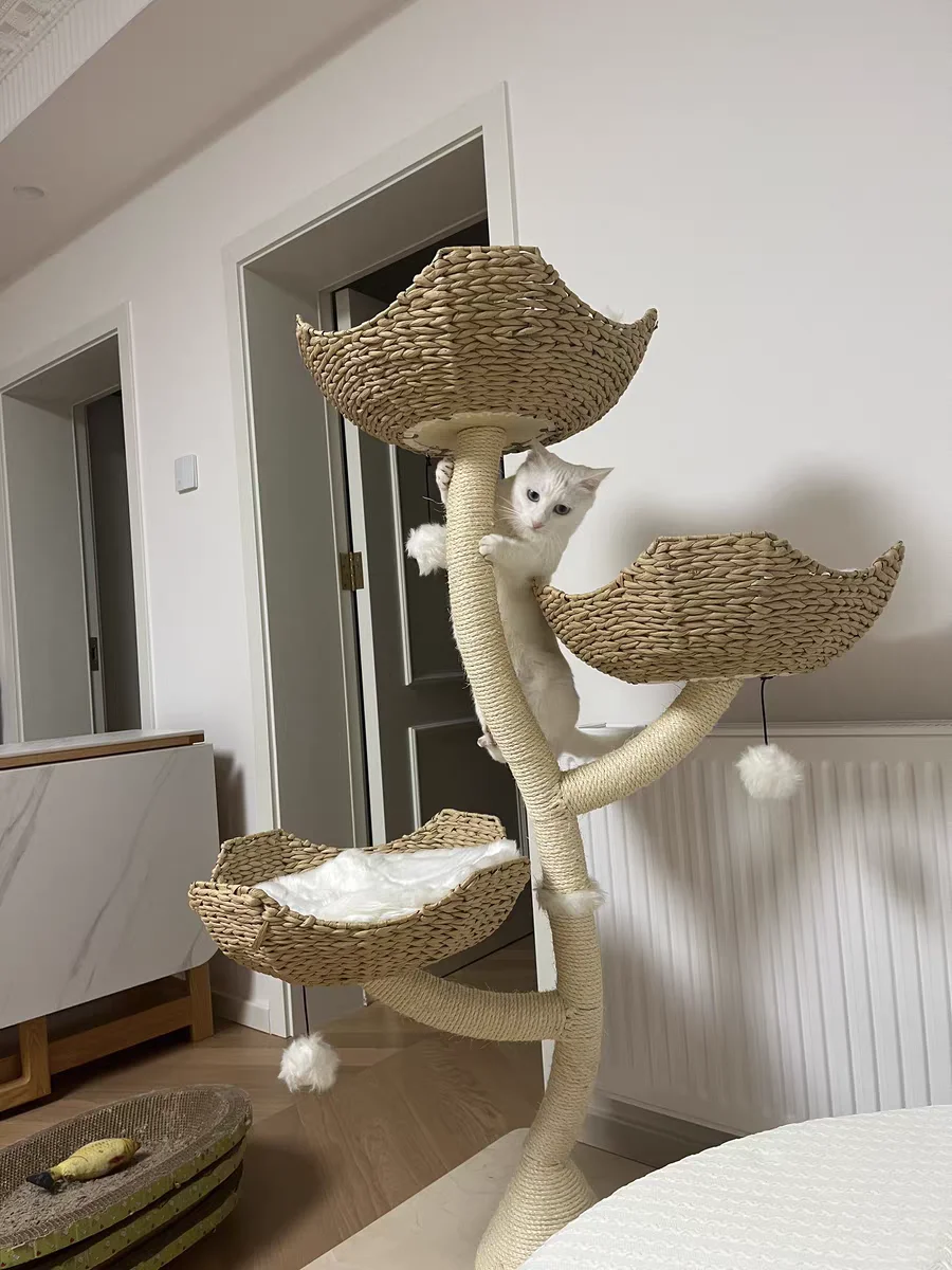 Large Modern Wooden Luxury Cat Tower Tree Multi-level Cat Condo Climbing Tower with Hammock
