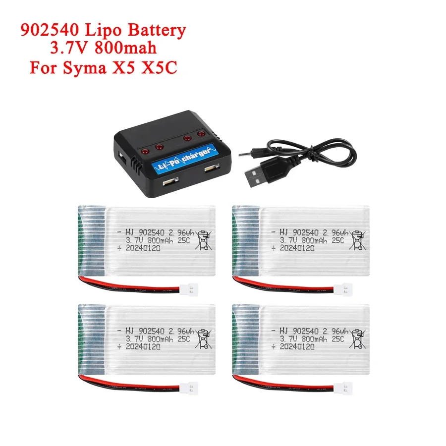 3.7V 800mAh 25C 902540 Lipo Battery For Syma X5 X5C X5S X5SC X5HW X5HC X5SW M68 X300 X400 X500 X800 HJ819 Lithium Battery