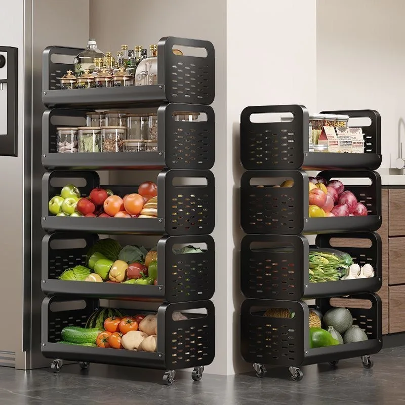 Multi-layer removable corrosion-resistant steel kitchen storage rack trolley has many household functions and can store fruits