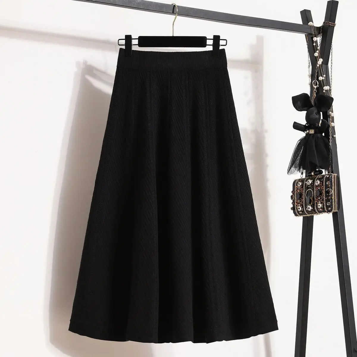 

Long Women's Skirt Autumn Winter New Fashion High Waist Loose Showing Thin Umbrella Skirt Female Knitted A-line Skirt L165