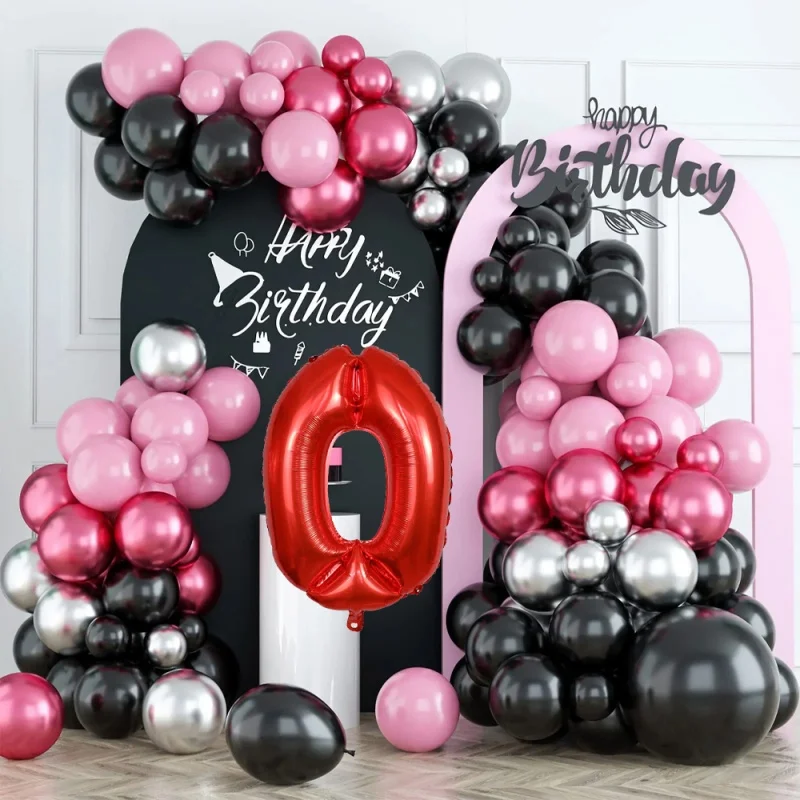 

Pink Black Silver and Red Balloon arch Set Luxurious Birthday Party Decoration Latex Durable indoor Holiday Background