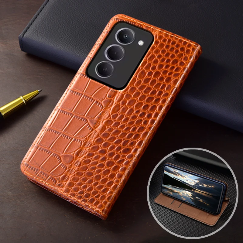 

Флип-чехол для XIAOMI Redmi 15 Redmi 15 5G с крокодиловым узором, магнитная обложка для книги, роскошные чехлы-кошельки из натуральной яловой кожи