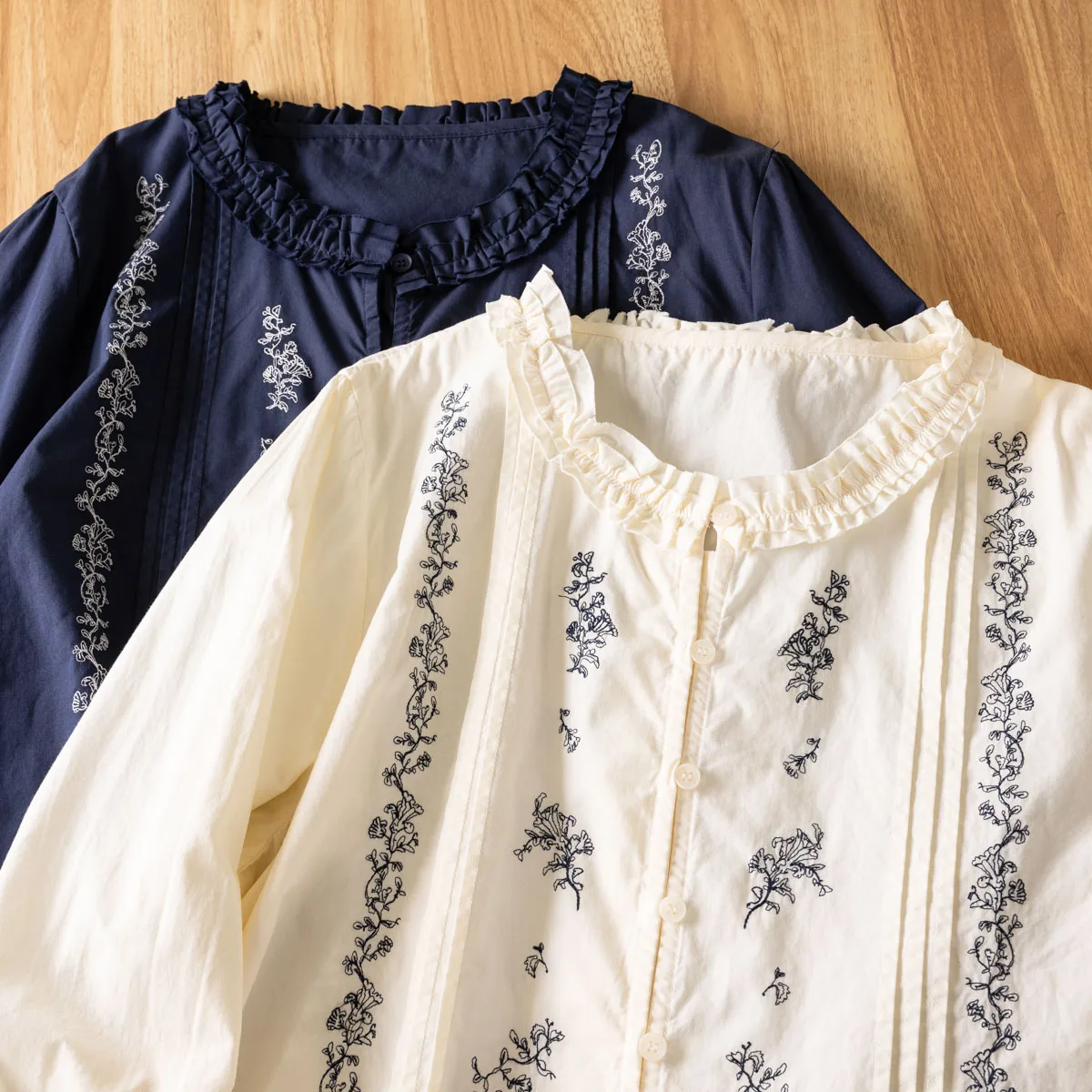 

Loose Long Sve Embroidered Flower Lace Collar irt Spring Autumn New Sle Ethnic Artistic Faion Women's Cotton irt
