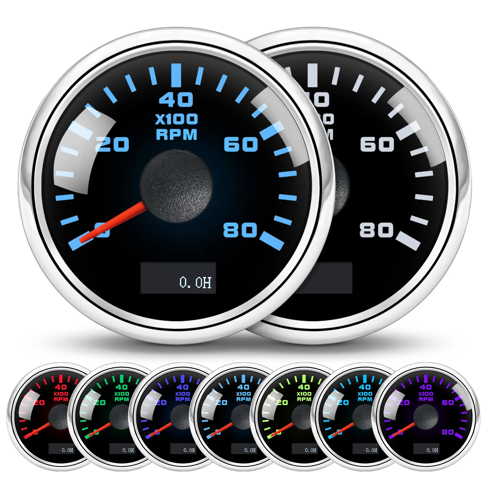 2 "52 مللي متر مقياس سرعة الدوران 7 ألوان الخلفية 3K-8K RPM Tacho مقياس الاستشعار ساعة متر ل العالمي البنزين الديزل سيارة قارب يخت
