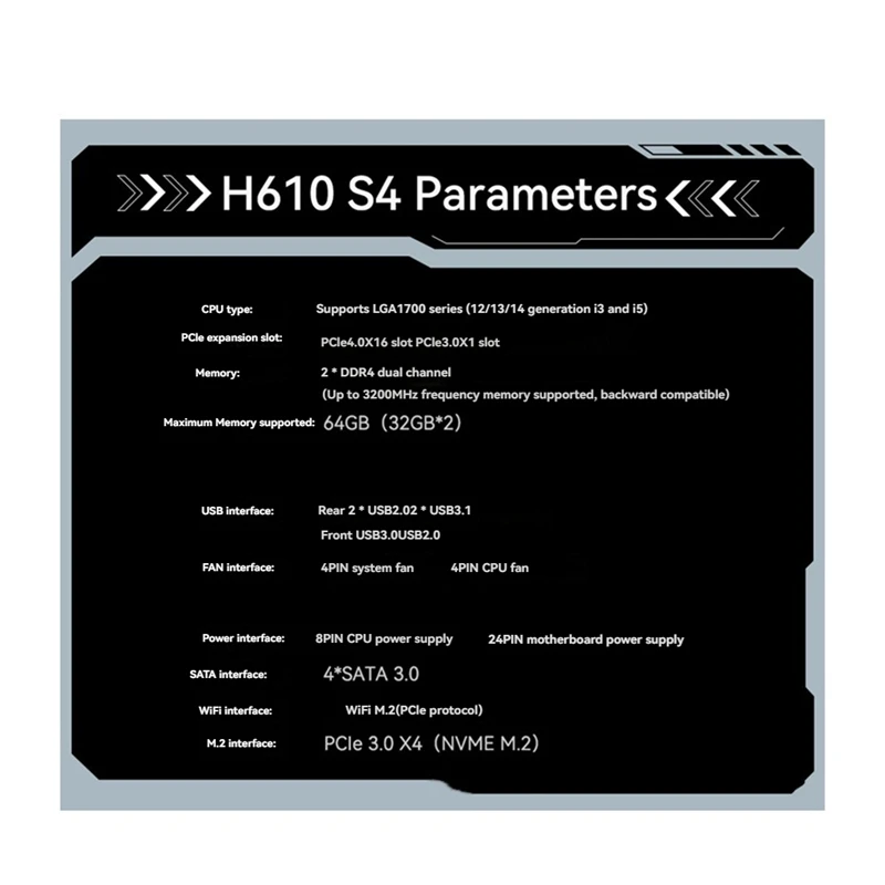 

H610 S4 Motherboard LGA 1700 Support 12/13/14 Generation I3/I5 CPU DDR4 Desktop RAM NVME M.2 USB 3.0-A09I