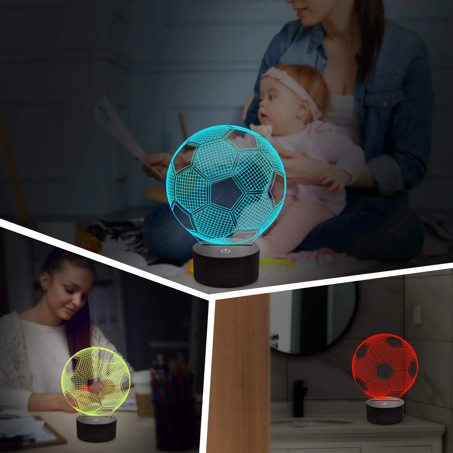 Luces nocturnas de fútbol para niños, ilusión 3D, luces de fútbol, 16 LED, cambio de Color remoto, mesa táctil, lámparas de escritorio, decoración de cumpleaños y Navidad