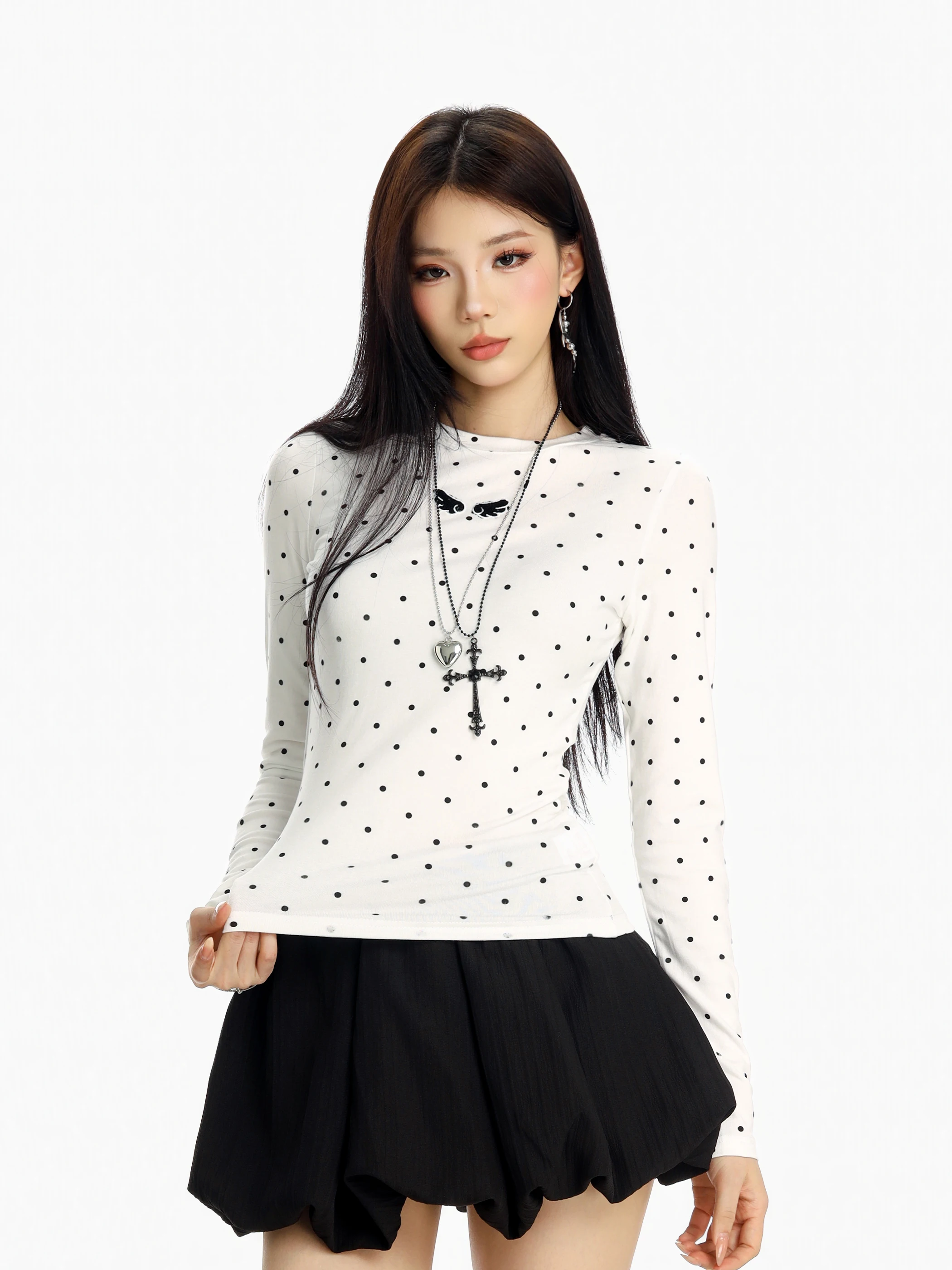 

Женская укороченная футболка Slim Fit с длинным рукавом и круглым вырезом, в стиле ретро, с вышивкой в американском стиле, весна 2026