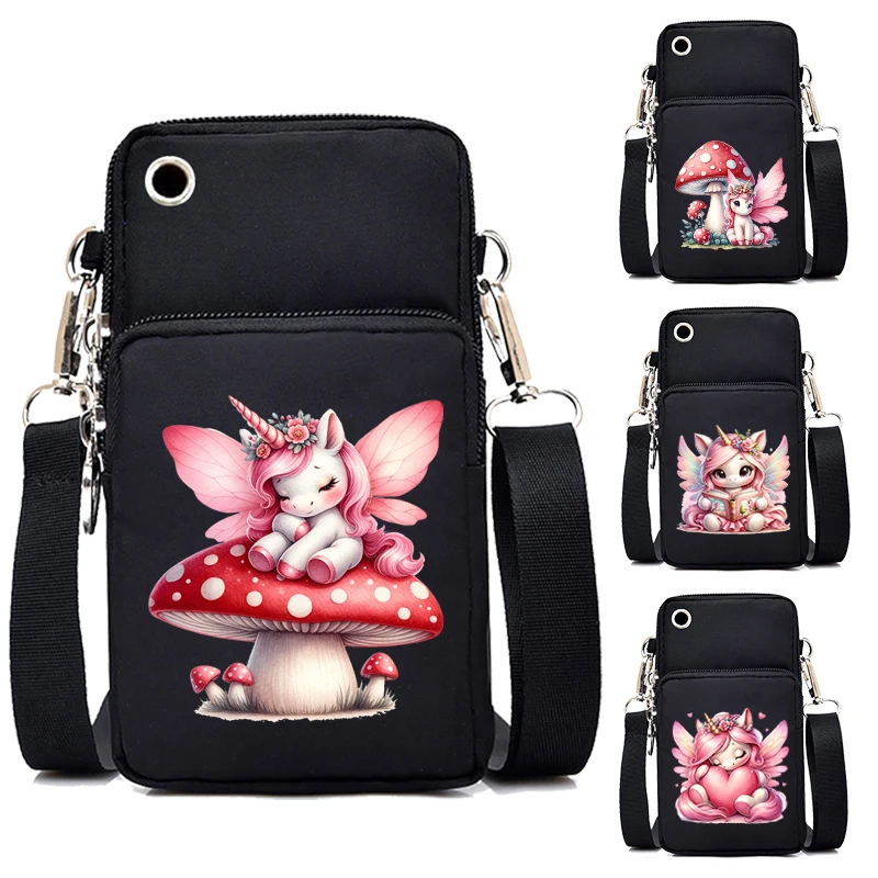 Small Shoulder Bags Cute Mushroom Unicorn Women Mobile Phone Bags Cartoon Anime Messenger Purses Handbags Female CrossBody Bag