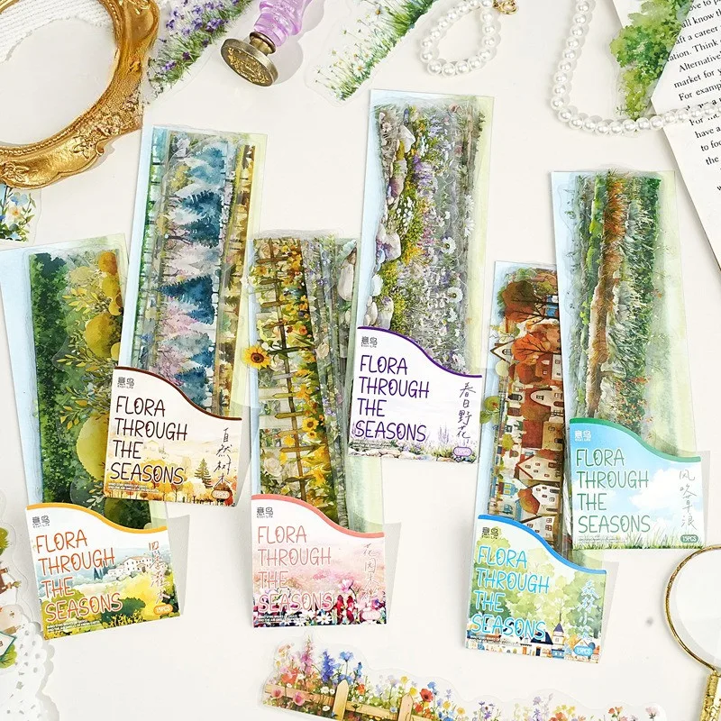 15PCS Scrapbook Sticker Botanical Flower Themed Journaling Self-Adhesive PET Materials Junk Journal Planner Decoration Craft DIY