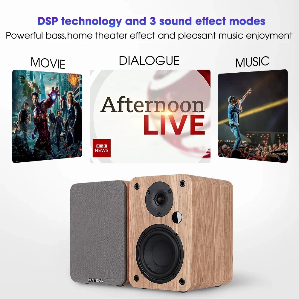 80W HiFi Speaker Soundbar Bookshelf Bluetooth Speaker Home Theatre Wooden Music Speakers For TV PC Subwoofer Bass effect USB