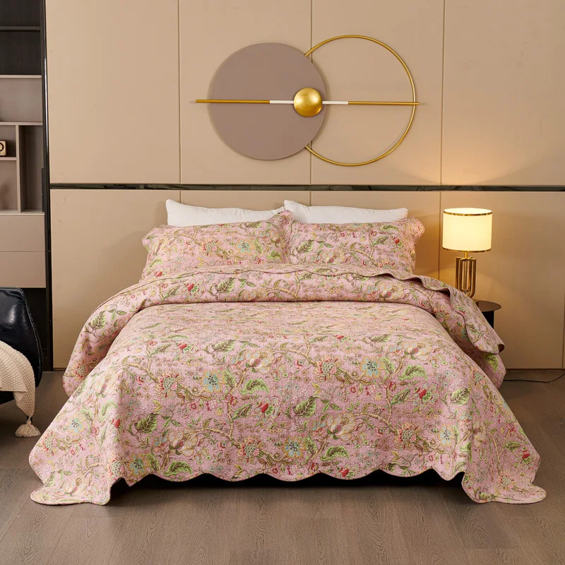 

Printed Cotton Quilt Set Queen Size 3-Piece Close-Quilted Bedspread on the Bed Lightweight Bed Cover Comforter Reversible