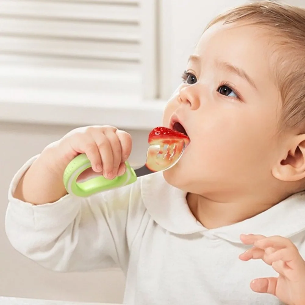

2Pcs Silicone Handle Baby Fork and Spoon Set Self Feeding 316 Stainless Steel Baby Cutlery Anti-Choke Design with Storage Box