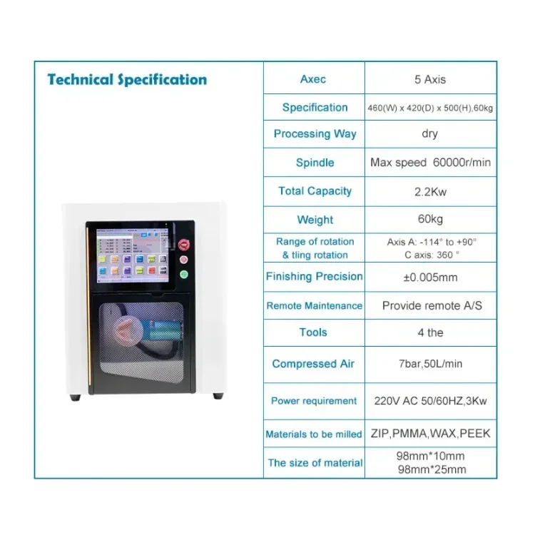 Dentals 5 Axis CNC Milling Machine Dentals Lab Milling Units For CAD CAM Dentistry