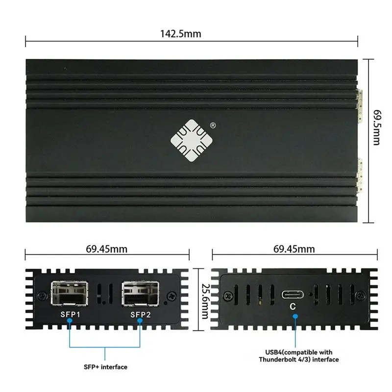 

AT82-Dual Port 10G SFP+ USB4 For Thunderbolt 5/4/3 Ethernet Network Adapter 82599ES Chip+ 2Xsfp+ 10G LR 1310Nm 10KM Optical Modu