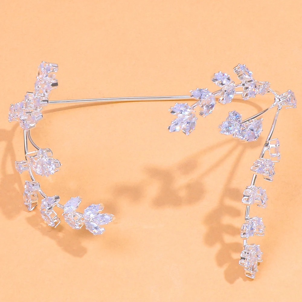 Stonefans Branches Leaf Cuff Bangle Palm Hand Bracelet for Women Bridal Cubic Zirconia Bangle Wedding Bracelet Jewelry Gift