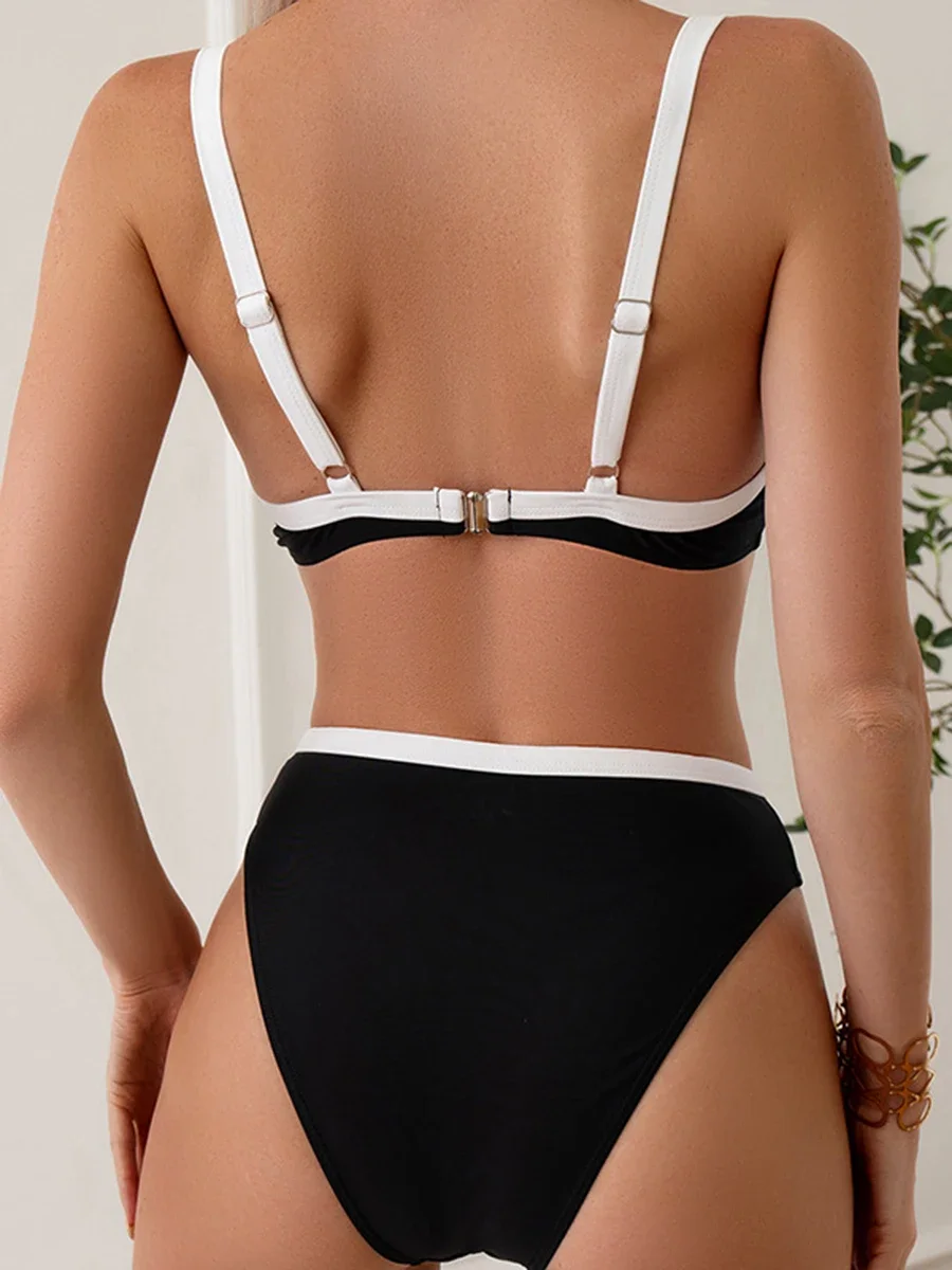 2024, бикини с пуш-ап и высокой талией, купальник блочного цвета, женские купальники, женские купальные костюмы, купальный костюм, пляжная одежда