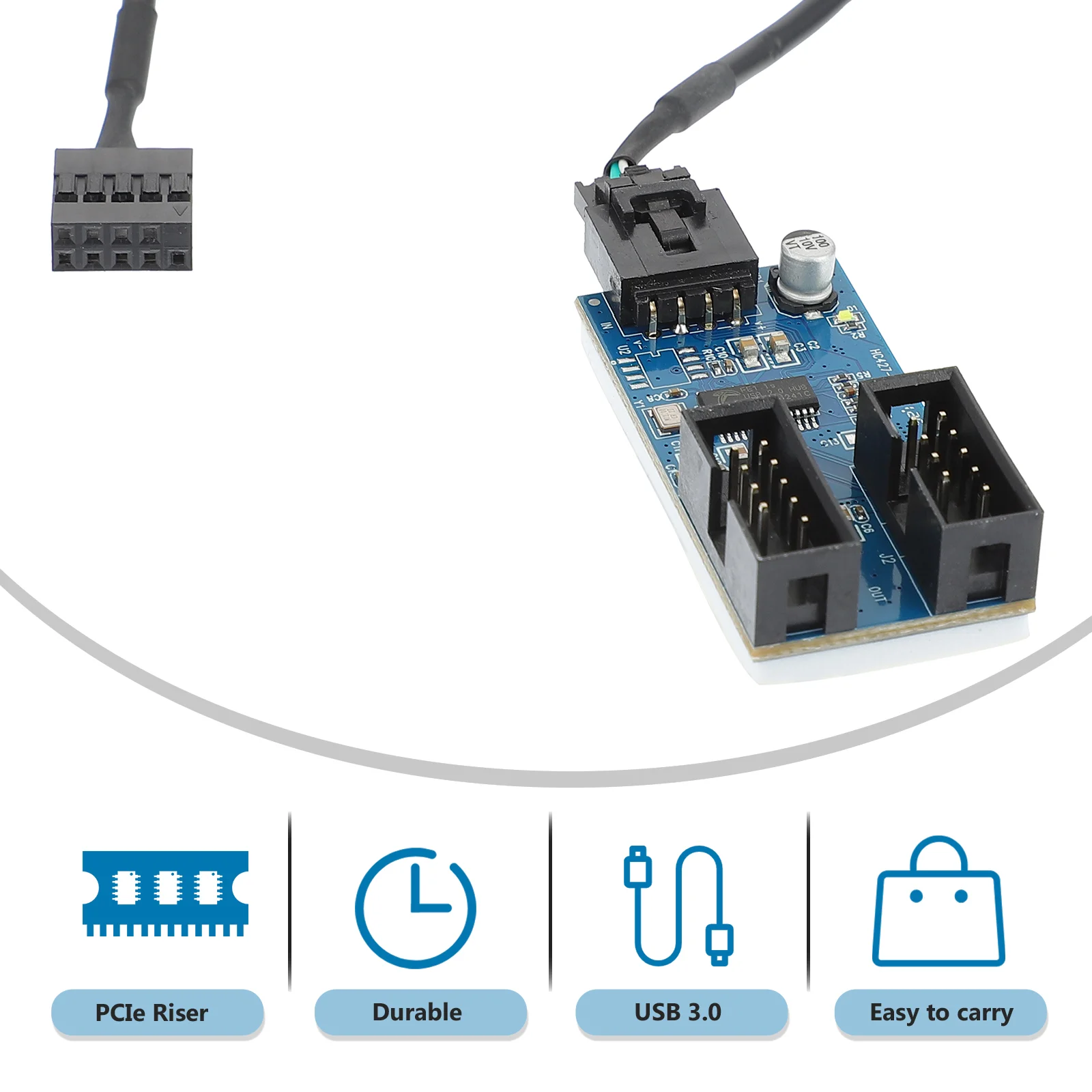 USB2.0-Verlängerungssplitter, 9-poliger Port-Multiplikator-Adapterkabel für Motherboard, PCB-Konverter, Riser, abgeschirmt, einfache Installation