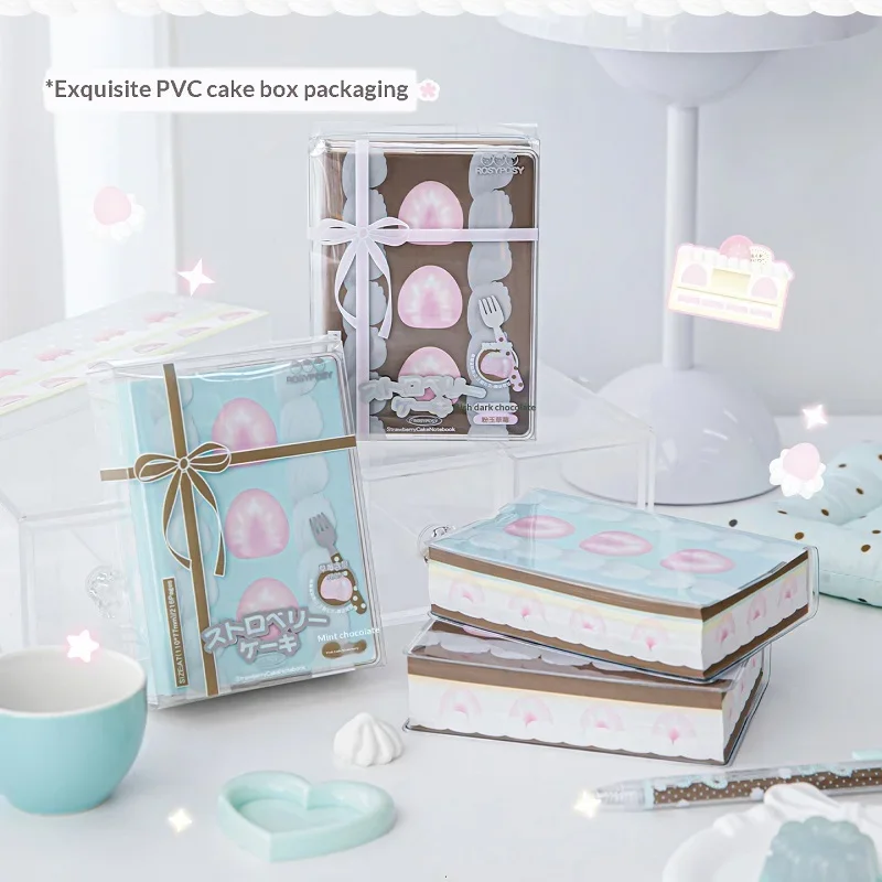 RosyPosy Strawberry Cake Edge A7 Pocket Notebook with Colored Inner Pages,Cute Mini Diary Notepad for Students Stationery Gift