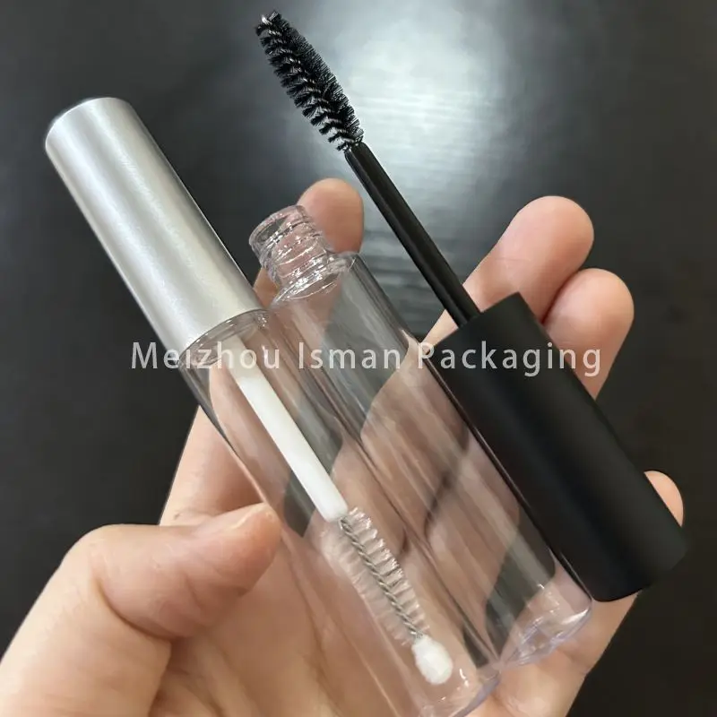 50Pcs Simple Clear Sliver Mascara Container 8ml Cosmetic Empty Cylinder Round Transparent Eyelash Glue Tube 8ml