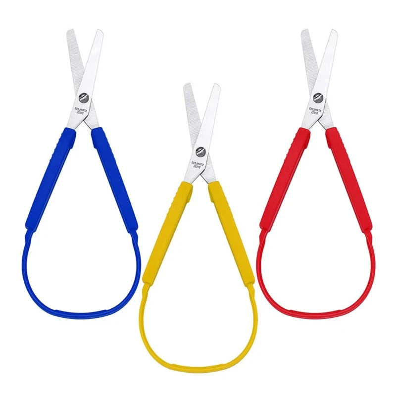 8 Inch Colored Plastic Elastic Scissors Paper Cuttings Scissors Safety Ring Scissors U Shaped Automatic Rebound Scissors