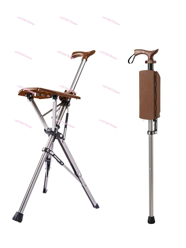 Outdoor folding cane chair the elderly rest hand stool lamp multifunctional non-slip portable stool beach camping chair