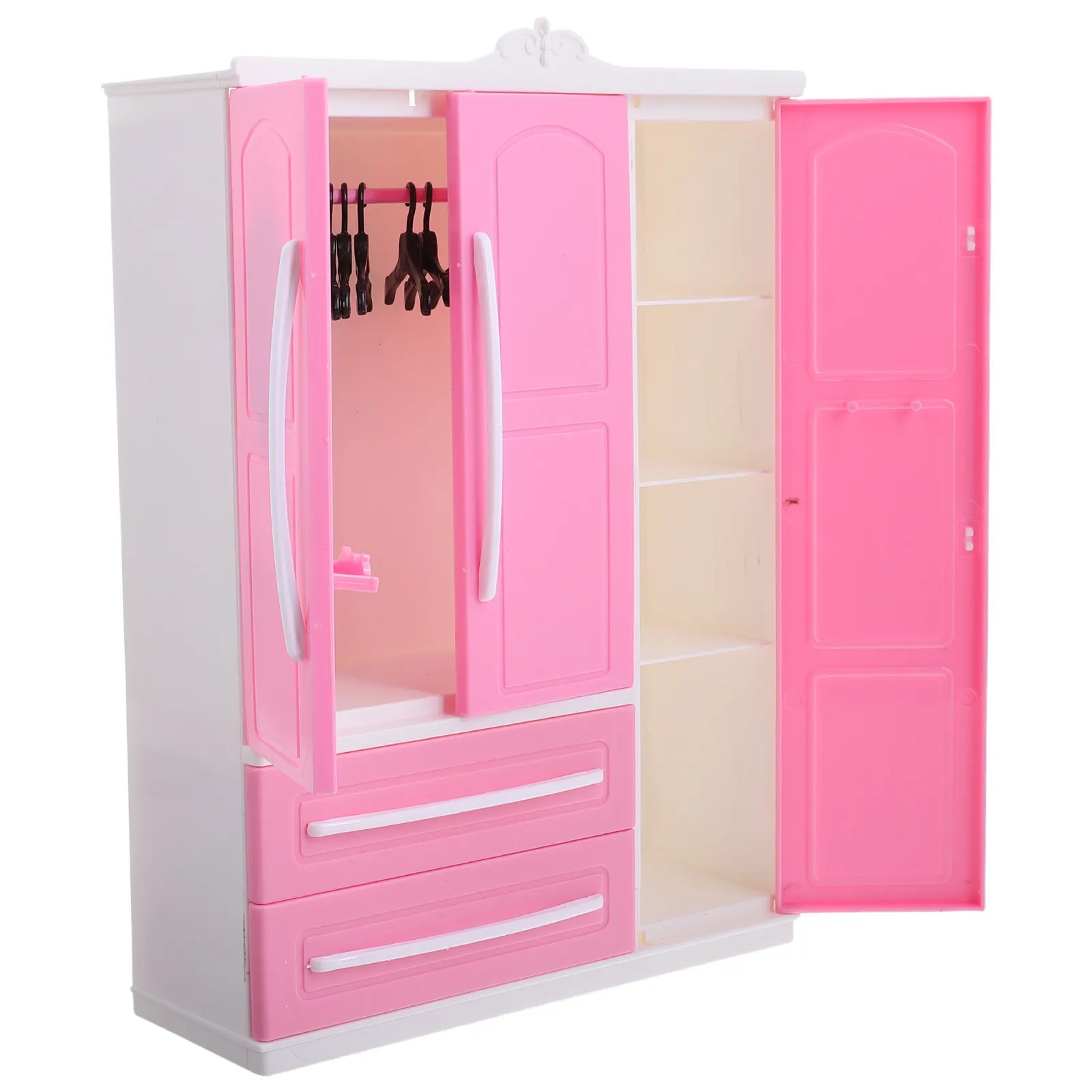 

Stylish Miniature Wardrobe Closet with Hangers for Dollhouse Clothing Storage Rack Kids Room Decor Functional Play Furniture
