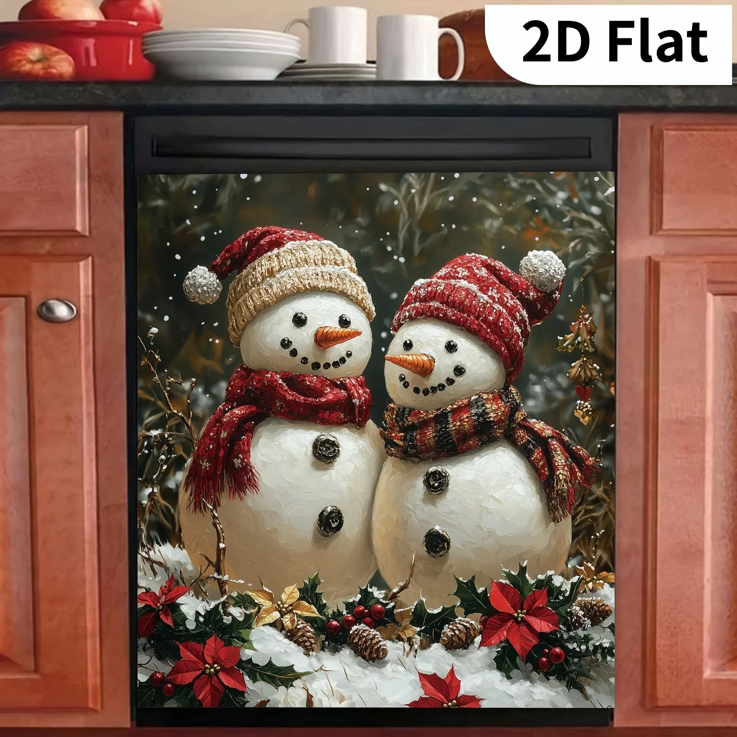 Flat Christmas Magnetic Dishwasher Cover, No Glue Easy To Clean Decor for Fridge Dishwasher 23.03x25.59in
