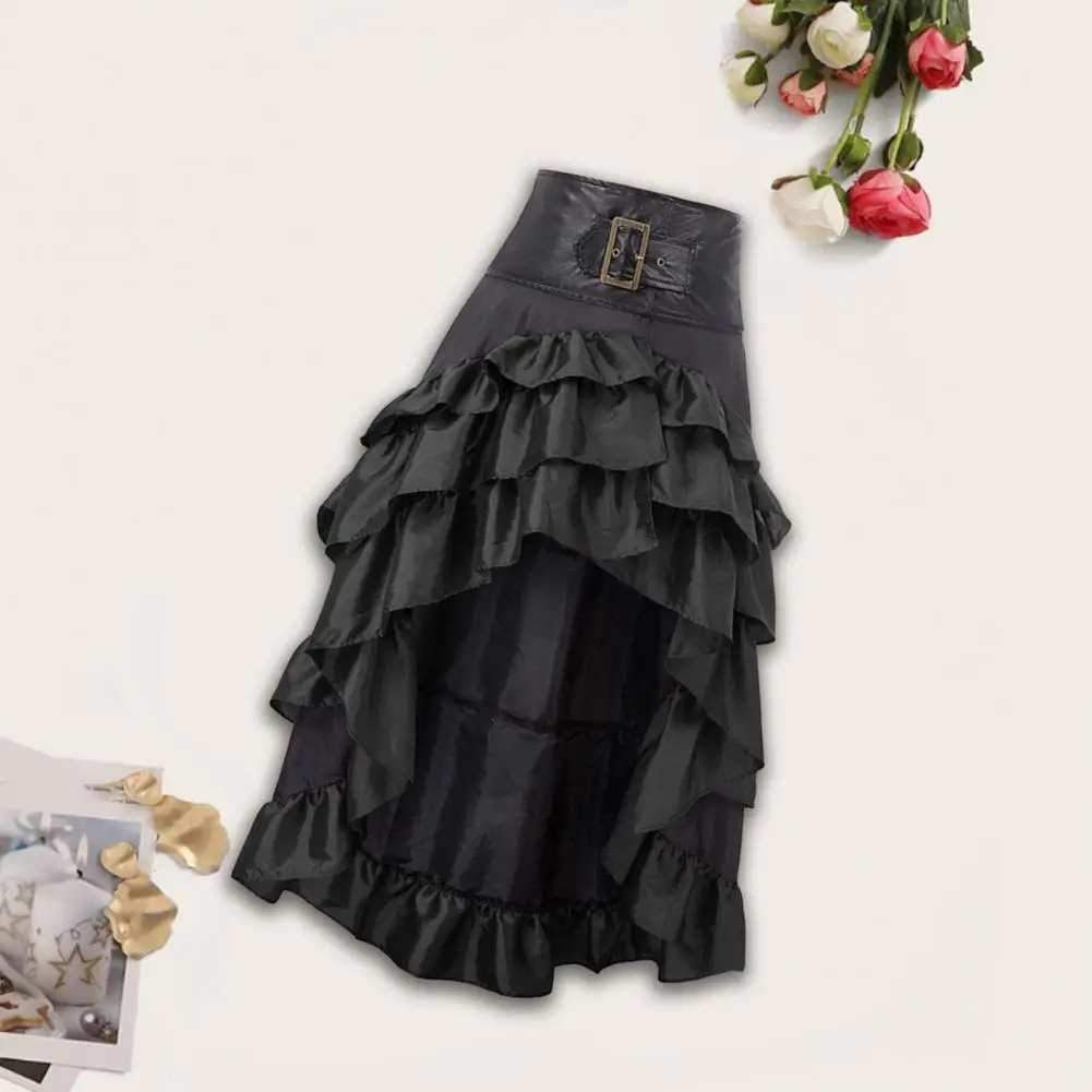 

Women A-line Skirt Style Maxi Skirt with Irregular Ruffle Patchwork High Waist for Women Retro Scattered Lady Performance