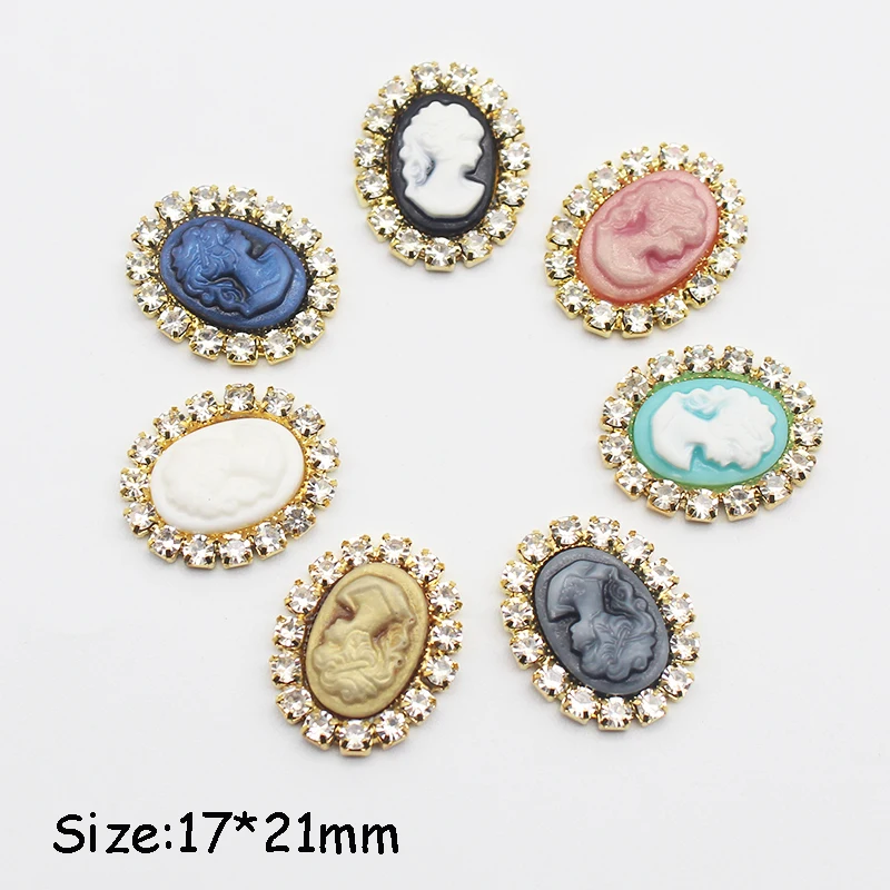 Gold 10pcs Flat Bottom Oval Rhinestone Button Wedding Decoration DIY hairpin Scrapbook Handicraft