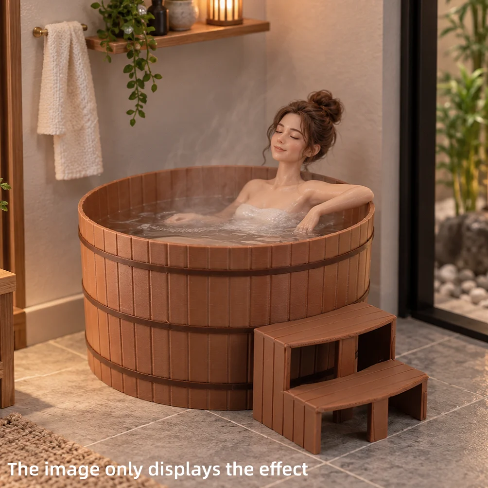 Dollhouse Furniture, Miniature Furniture, Dollhouse Miniature Models, 1:12 Scale/1/12 Scale 3D Printed Bathtub, Outdoor Courtyard Round Bath Tub, Pla Material, Not Made of Wood. Designed with Entrance Steps, It Is Suit