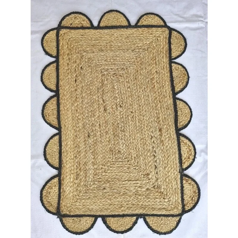 

Scallop Rug Edge Rectangle Braided Runner Jute Area Rug Modern Room Mat Carpet