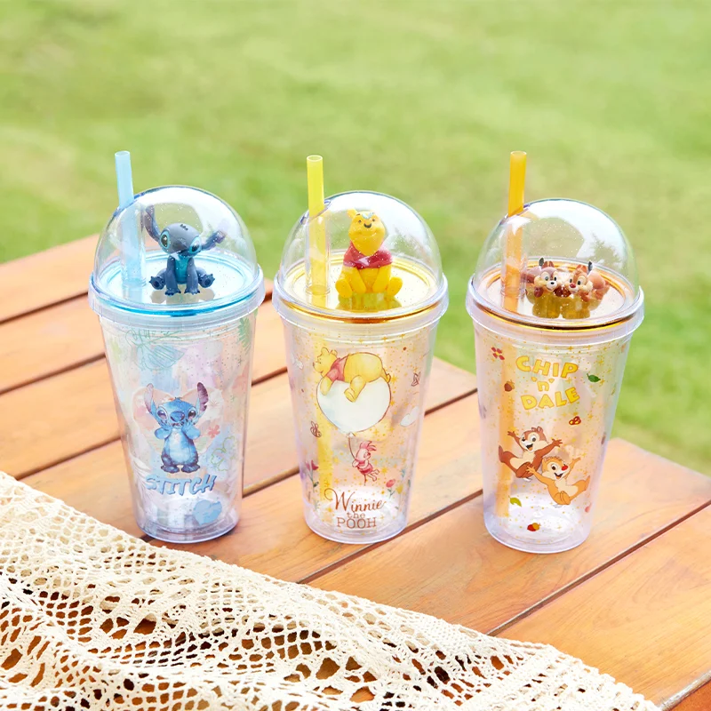 520ML Disney Stitch 3D Cup Lid Straw Cup Summer Insulation Cup Boys and Girls Festival Gift