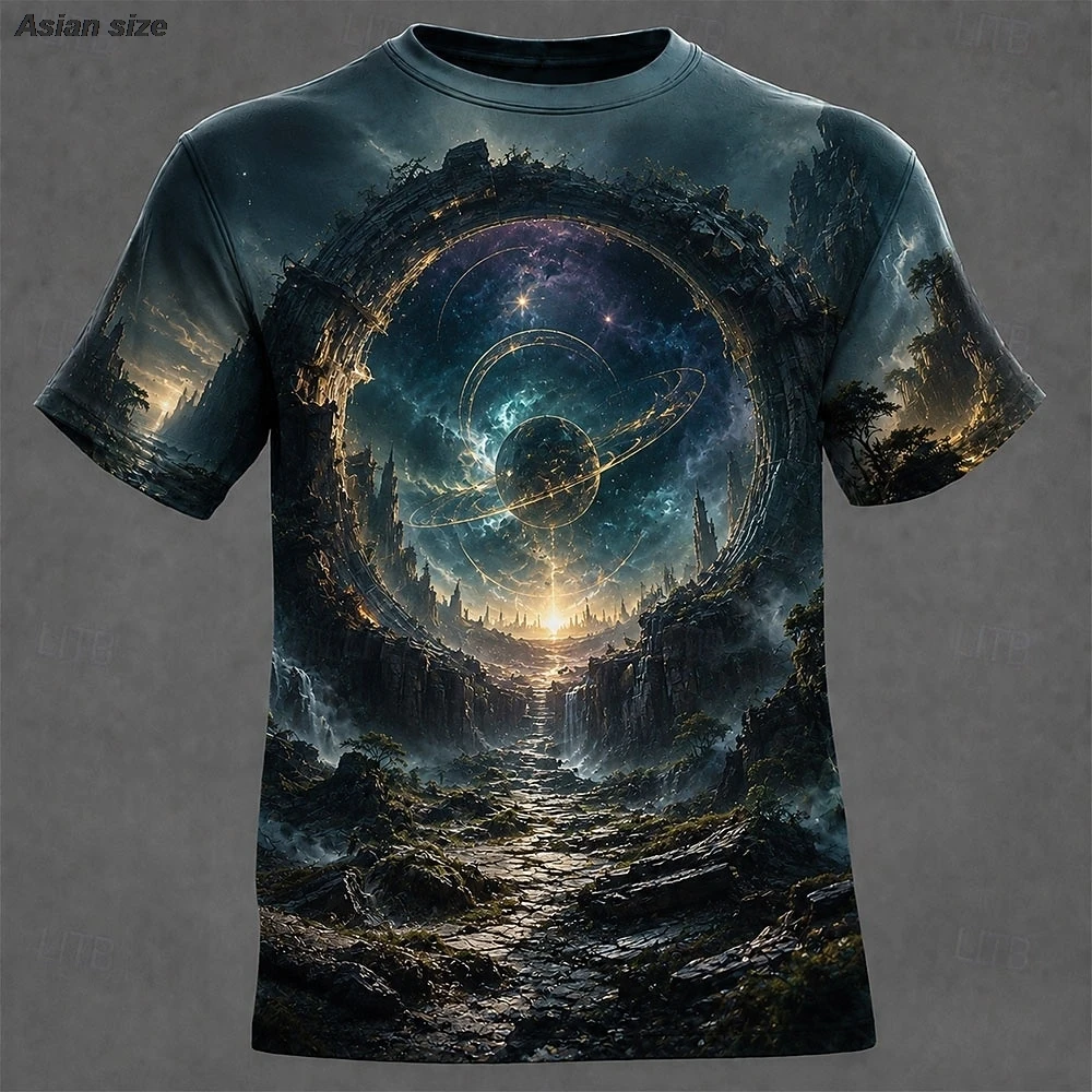 Men's Optical Illusion Universe T Shirt Short Sleeve 3D Print Crew Neck  Street Holiday All Seasons Clothing
