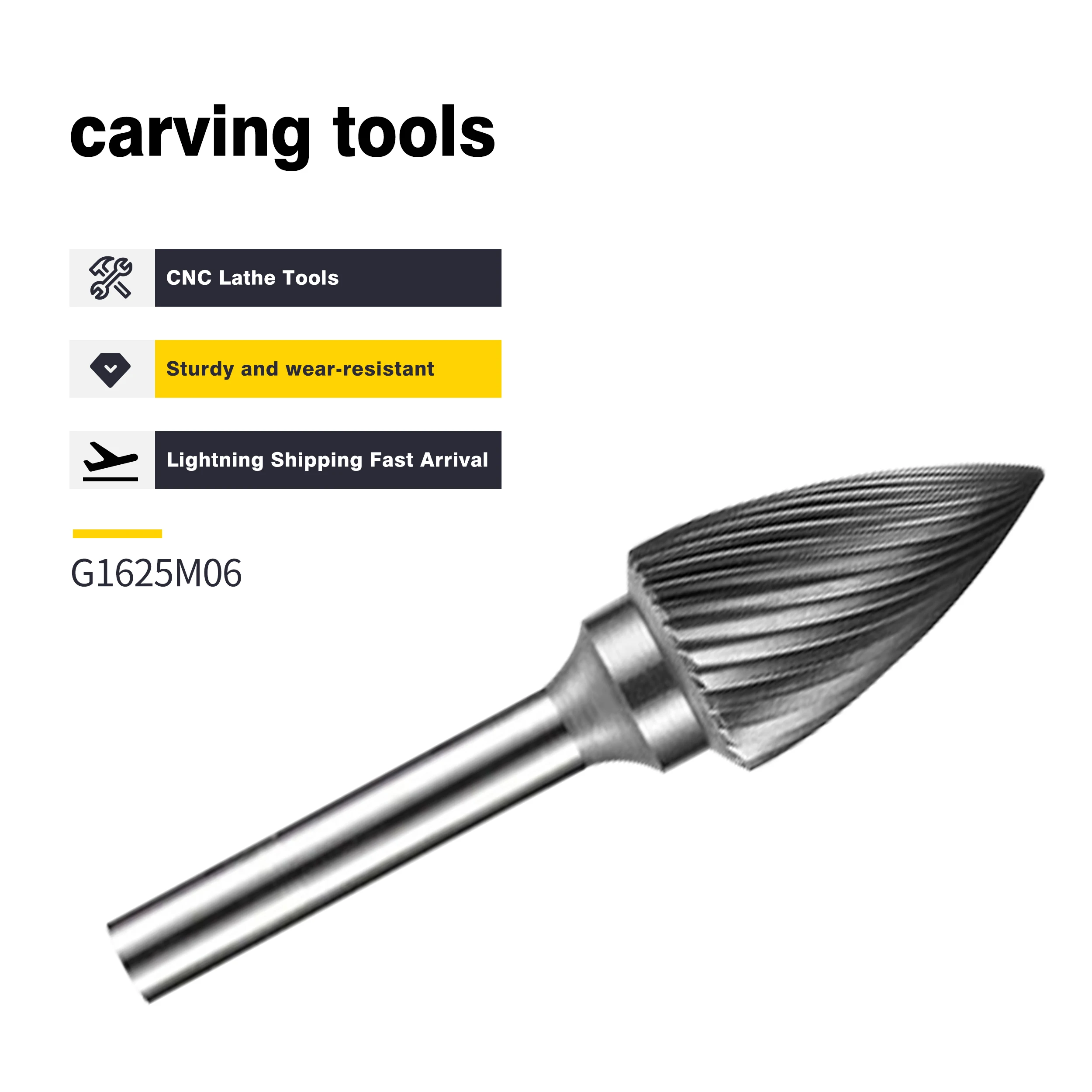 

6mm G1020M06 GX0618M06 Carbide Rotary File Tungsten Steel Grinding Head Power Tool Round Grinding Column G-shaped Arc Tip Tools