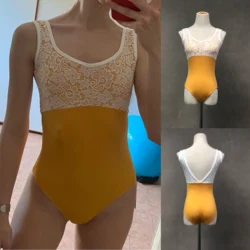 Leotardo de Ballet de práctica diaria para mujer, Ropa de baile de gimnasia de equipo amarillo, leotardo avanzado para adultos de Ballet, novedad de 2024