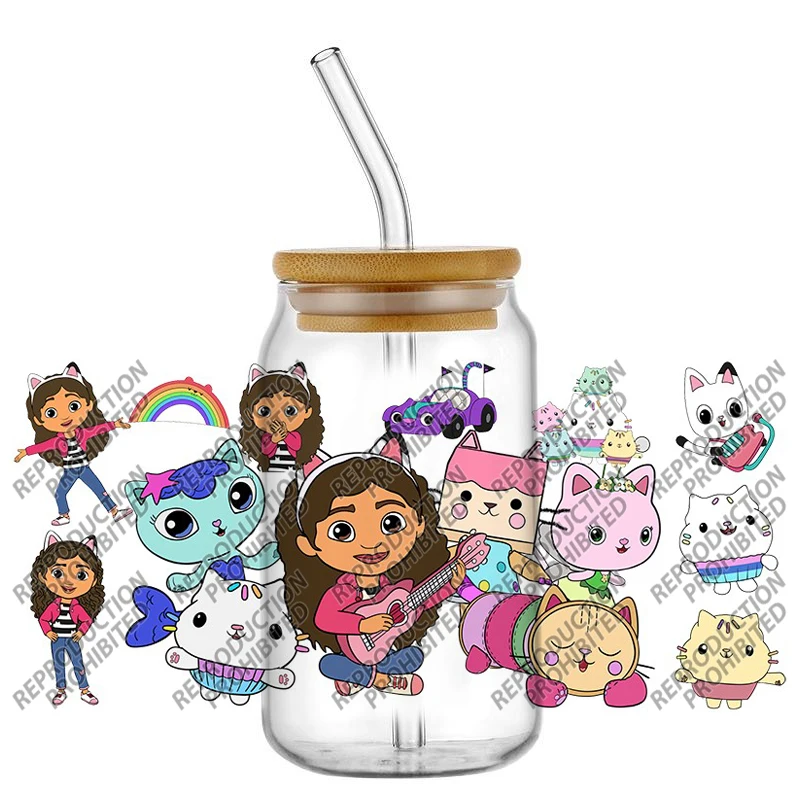popular Cartoon Dollhouse 16oz UV DTF 3D Transfers Sticker Decals Wraps High Quality For Glass Can Cup wrap DIY Gift Creative