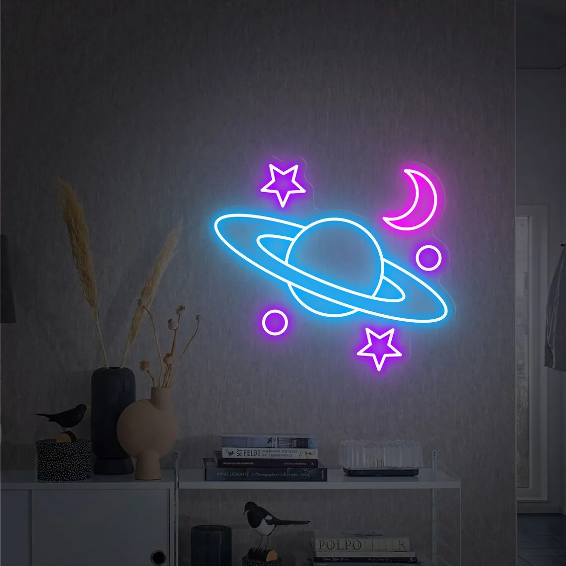 Space Galaxy Neon Sign, Moon Star Neon Sign, Custom LED Neon Sign, Wall Home Decor, Neon Sign for Bar Party Decor, Birthday Gift