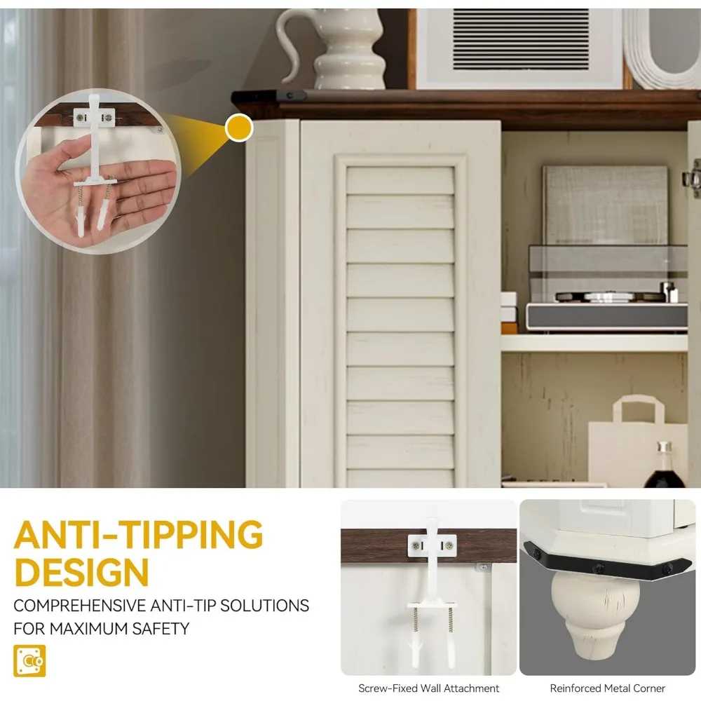 خزانة تخزين DWVO مكونة من 4 طبقات، 45.2 خزانة مخزن مطبخ المزرعة مع 2 مصراعين وأبواب وأرفف قابلة للتعديل، كابينة أدوات خشبية