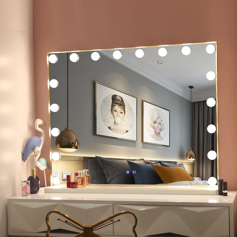 Customized Square Base Large Touch Sensor Switch Touch Screen with LED Light Make Up Makeup Hollywood Vanity Cosmetic Mirror