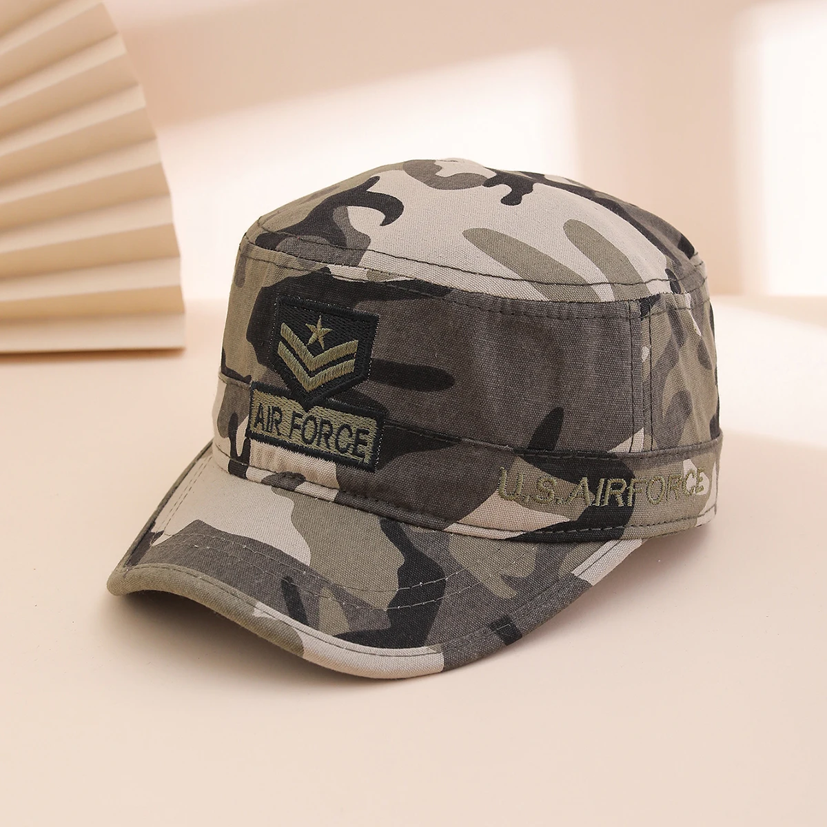 Embroidered Letter Camouflage Flat Brim Hat, Spring Autumn F