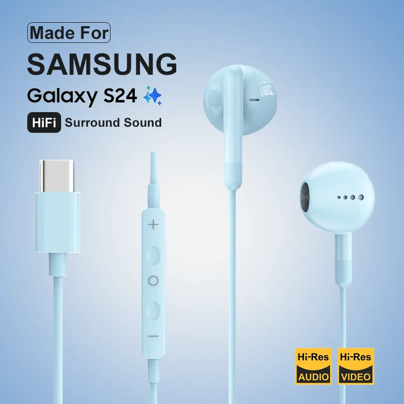 For Samsung Headphones HiFi Surround Sound DAC Chip USB Type C 3.5mm Music Wired Earbuds For Galaxy S24 S23 S22 Ultra note 20 10