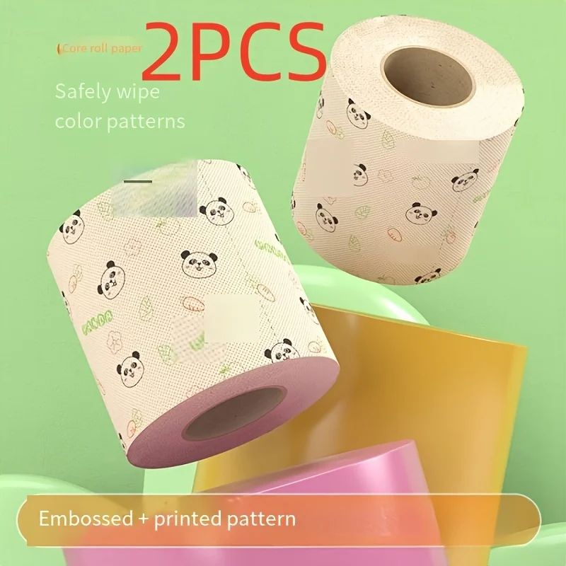 2 rolls of color printed roll paper towels made of bamboo pulp with 4 layers, printed with lovely bear cartoon patterns.